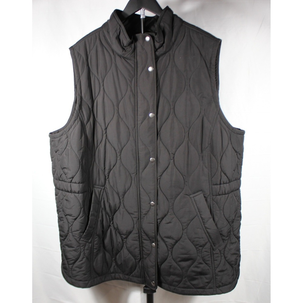Talbots Plus Black Quilted Primaloft Insulated Vest Womens 3X Snap Zip Front